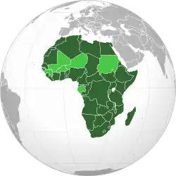 Členské státy v Africe      Členské státy          Státy s pozastaveným členstvím