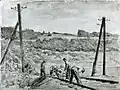 Dělníci na trati, kresba (tužka), kolem 1949