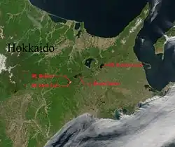 Satelitní snímek oblasti vulkánu