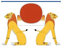 Zobrazení boha Akera v podobě lvích hlav