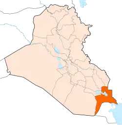 Umístění guvernorátu Basra v Iráku