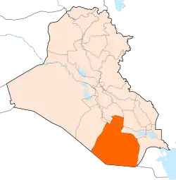 Umístění guvernorátu Mutanná v Iráku