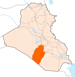 Umístění guvernorátu Nadžaf v Iráku