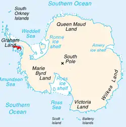 Mapa Antarktidy, ostrov Alexandra I. je označen červeně.
