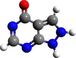 Prostorové znázornění molekuly alopurinolu