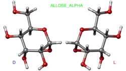 Modely molekul L- a D- α-allopyranózy