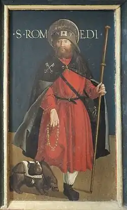 Jörg Lederer: Romedius s osedlaným medvědem kolem 1520, Diecézní muzeum Trident