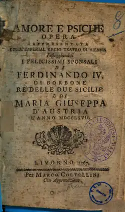 Amor a Psyché, titulní strana libreta