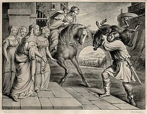 Bivoj s kancem na litografii od Antonína Machka, okolo roku 1820.