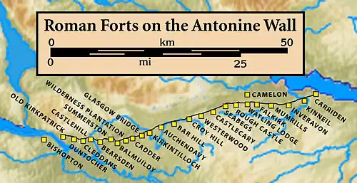map of Antonine wall with forts