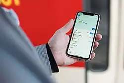 Aplikace Citymove s mapou trmavajové linky v Praze