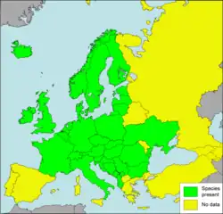 Výskyt plamatky v Evropě (zeleně)