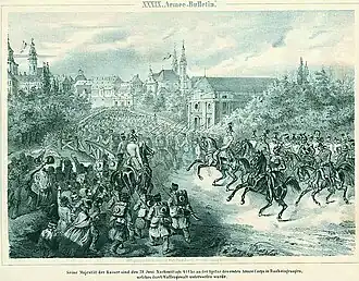 František Josef I. vstupuje s rakouským vojskem do města v roce 1849.