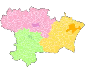 Arrondissement na mapě departementu Aude (žluté)