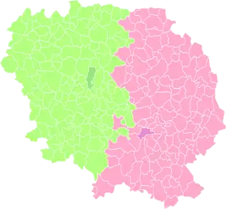 Arrondissement na mapě departementu Creuse (růžové)