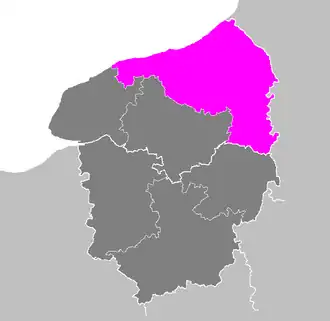 Arrondissement Dieppe na mapě regionu Horní Normandie