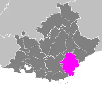 Arrondissement Draguignan na mapě regionu Provence-Alpes-Côte d'Azur