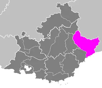 Arrondissement Nizza na mapě regionu Provence-Alpes-Côte d'Azur