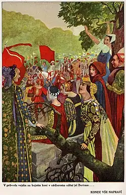 Ilustrace Artuše Scheinera k Shakespearově hře Konec vše napraví (před 1923)