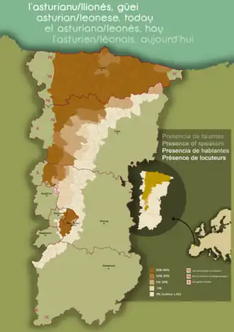 Mapa rozšíření asturleonských jazyků