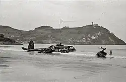 Letadlo použité nacistou Léonem Degrellem k útěku havarovalo na pláži Contxa, 1945