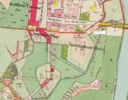 Újezdská brána na mapě Stabilního katastru (před polovinou 19. století)