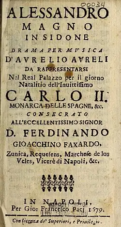 Libreto opery L'Alessandro Magno in Sidone.