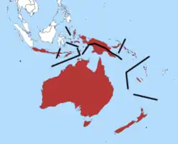 Areál rozšíření (výskyt poddruhů oddělen černými čarami)