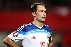 Roman Širokov v kvalifikačním zápase proti Rakousku (2014)
