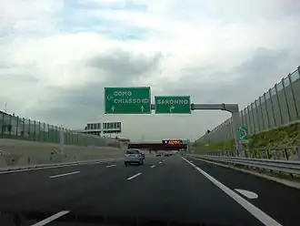 A9 poblíž Saronno ve směru na Como