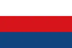 Jedna z verzí vlajky Moravy v podobě bílo-červeno-modré trikolóry. Používali ji údajně zástupci česky mluvících Moravanů na Slovanském sjezdu v roce 1848.[78] V tomto pořadí zemské barvy uvádí zpráva z roku 1896 v Dačických listech.[70]