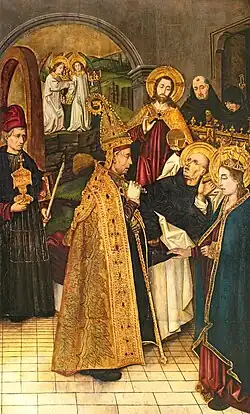 Smrt Dominika ze Silosu od Bartolomé Bermeja a Martína Bernata, z rozřezaného oltářního obrazu Dominika ze Silosu