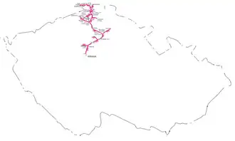 Mapa železnic České severní dráhy v Čechách
