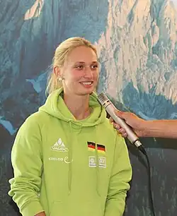 Monika Retschy na SP 2012 v boulderingu v Mnichově