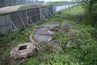 Ruiny dvou odpalovacích ramp pro Bachem Ba 349 Natter v lese Hasenholz.