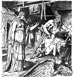 Bathilda ve Wielandově kovárně (rytina Johanna Gehrtse)