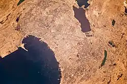 Bakinská zátoka na snímku pořízeném ze stanice ISS