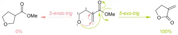 Reakce methyl-4-hydroxy-2-methylenbutanoátu podle Baldwinových pravidel