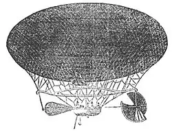 Ilustrace řiditelného balonu Victoria uvedená u novinového článku