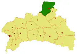 Baranavický rajón (zeleně) na mapě Brestské oblasti