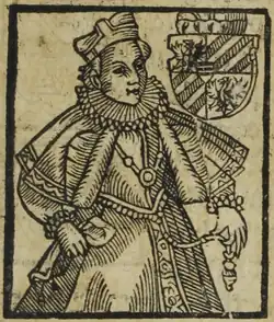 Barbora z Poděbrad (kresba B. Paprockého, Zrcadlo slavného Markrabství moravského, 1593)