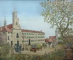 Barevná veduta kláštera alžbětinek, 2. polovina 18. století