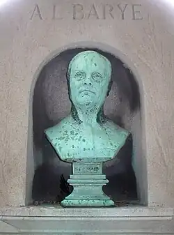 Hrob s bustou Antoine-Louis Barye', hřbitov Père Lachaise, Paříž