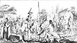 Černobílá fotografická reprodukce s vyobrazením kozáků v Žitavě