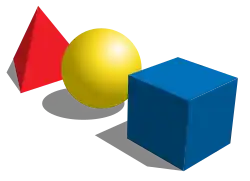 Jehlan, koule a krychle v prostoru