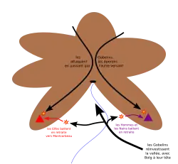 Útok skřetů přes úbočí hory a obklíčení spojenců na jižním a východním ostrohu