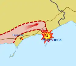 Přibližná situace na frontě během útoku na Berďansk