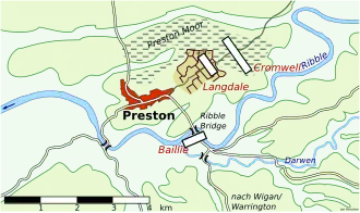 Mapa bitvy u Prestonu (1648)