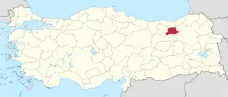 Provincie Bayburt na mapě Turecka