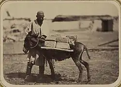 Pouliční bazar, prodavač cihel, 1865